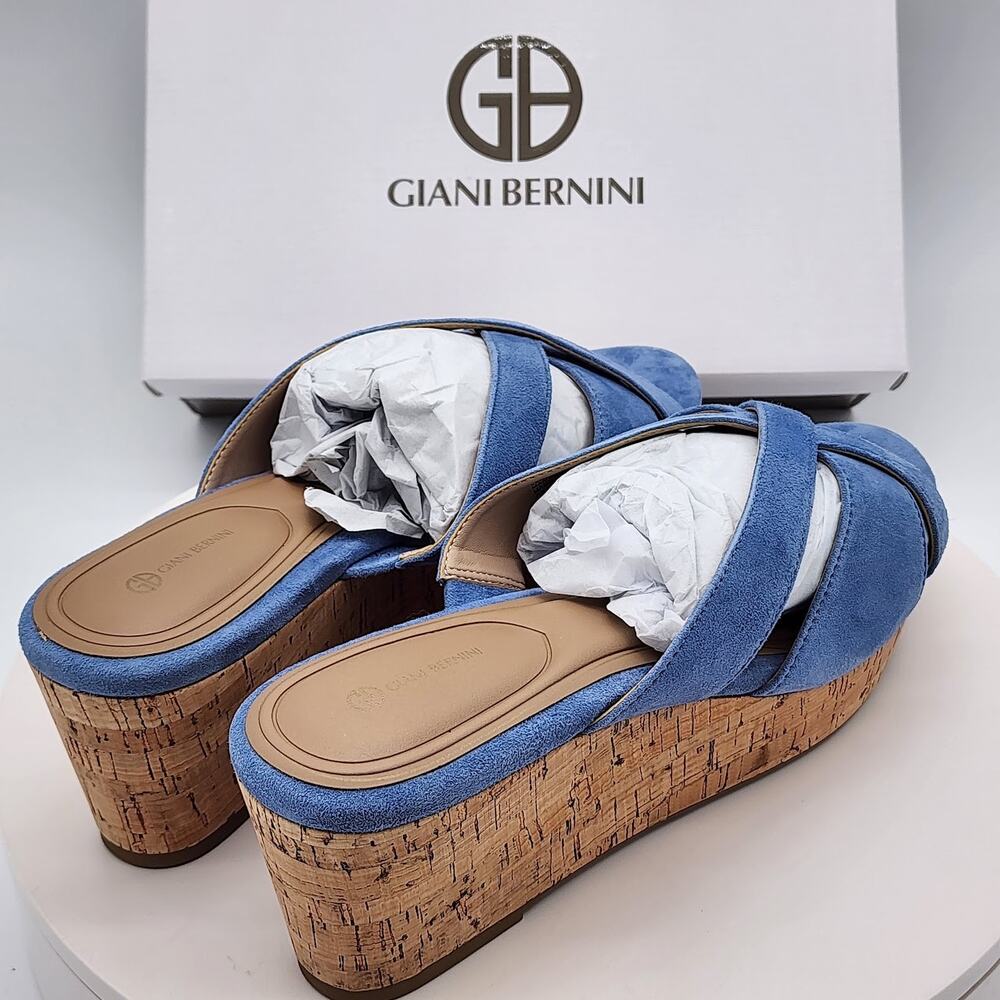 Giani Bernini Juliaas Blue Azur Cork Wedge Slide Sandals Women's 9.5M - Picture 3 of 8